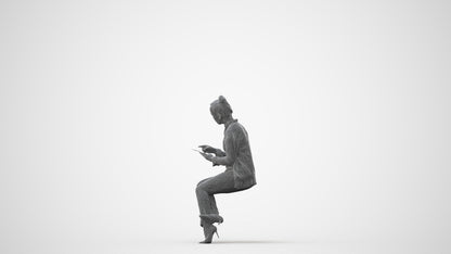 realistic 3D woman business sitting, scanned archviz people for Blender and 3ds Max, square thumbnail