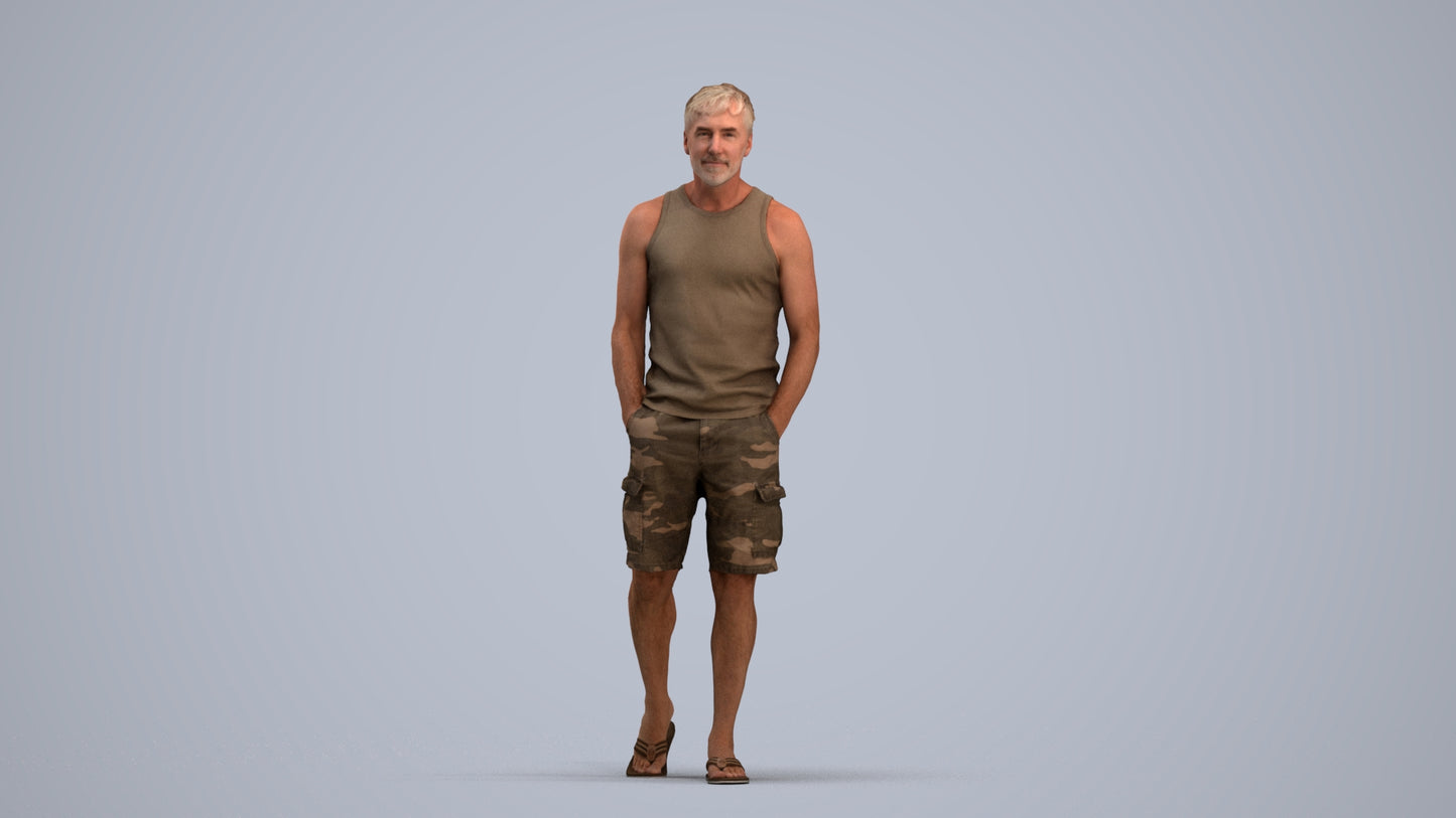 3D human model man casual walking, photogrammetry scanned person for archviz, standing pose render