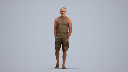 3D human model man casual walking, photogrammetry scanned person for archviz, standing pose render