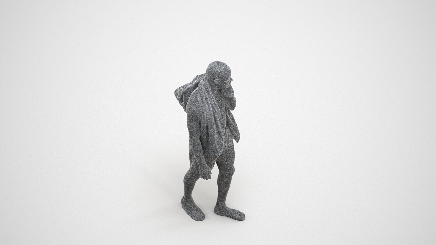 realistic 3D human man pool, archviz people FBX OBJ for Blender, wireframe three-quarter view