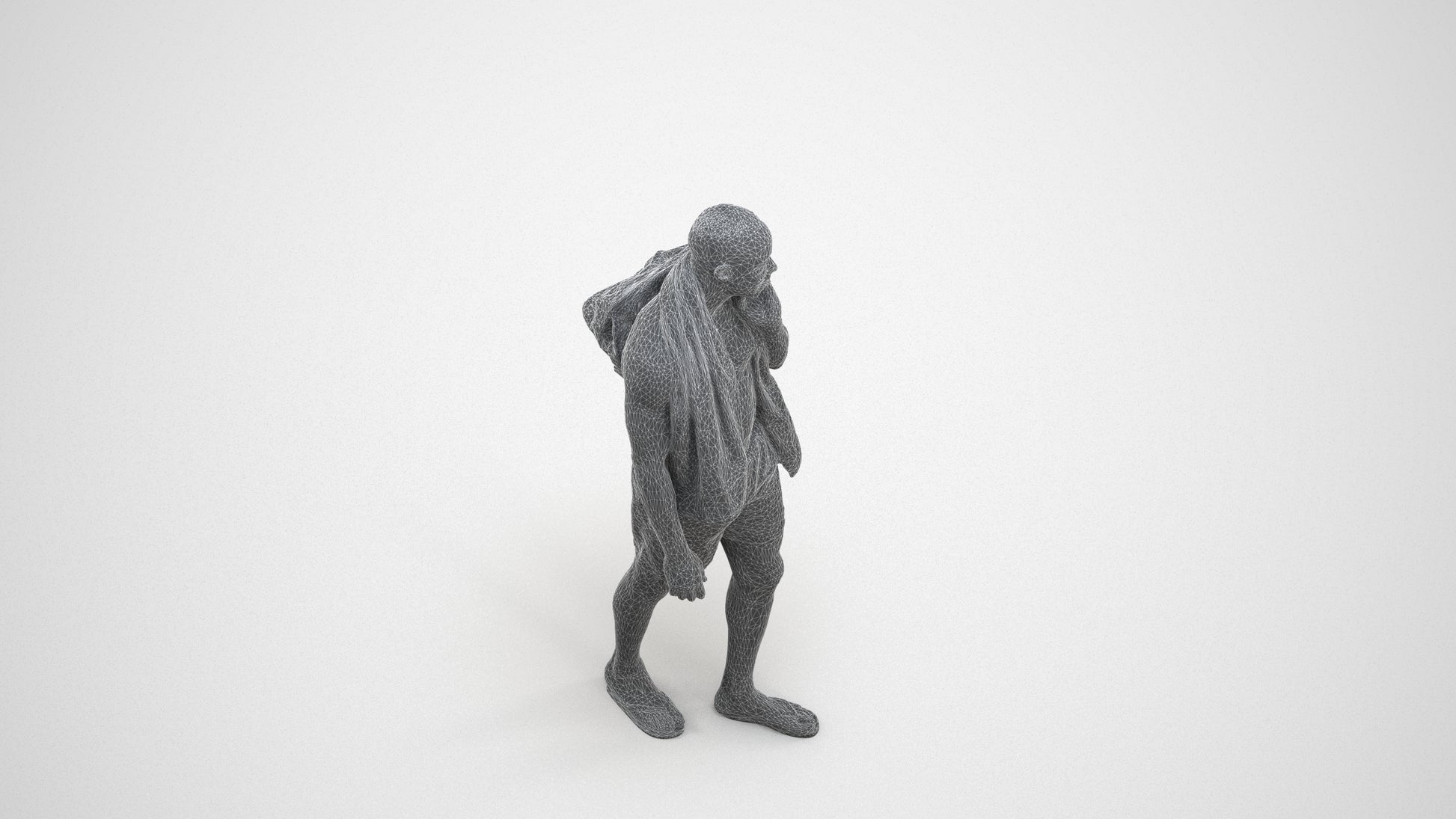 realistic 3D human man pool, archviz people FBX OBJ for Blender, wireframe three-quarter view