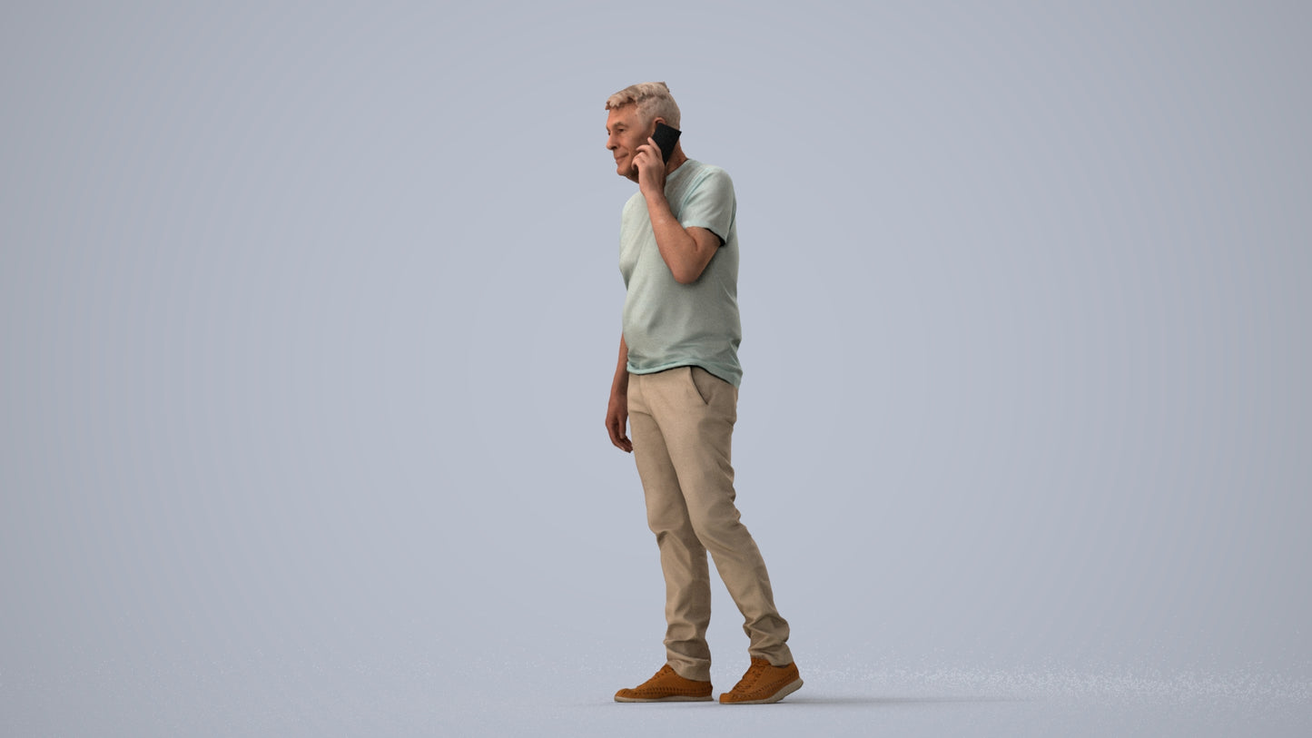 realistic 3D human senior man casual walking, archviz people FBX OBJ for Blender, three-quarter view render