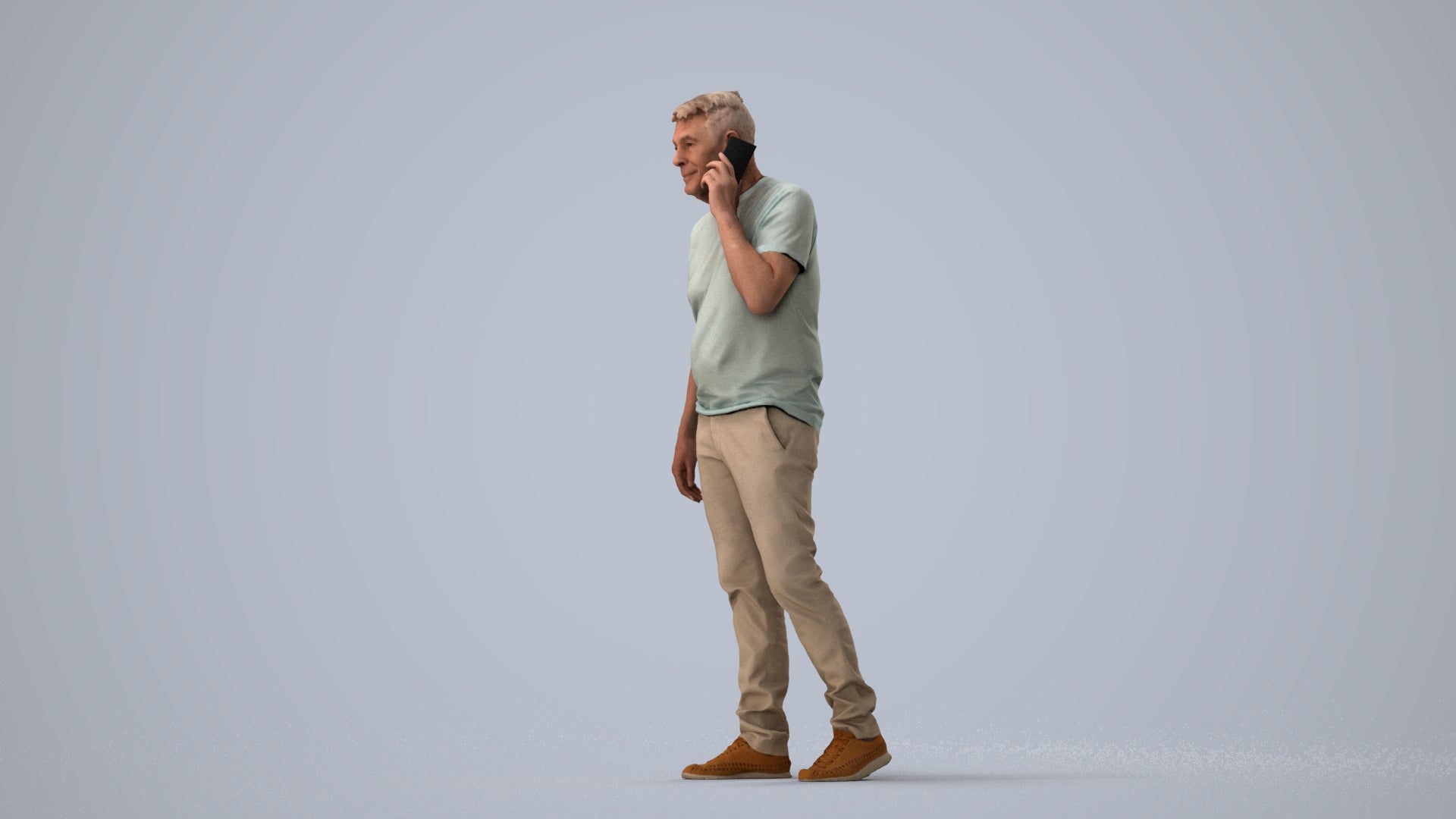 realistic 3D human senior man casual walking, archviz people FBX OBJ for Blender, three-quarter view render