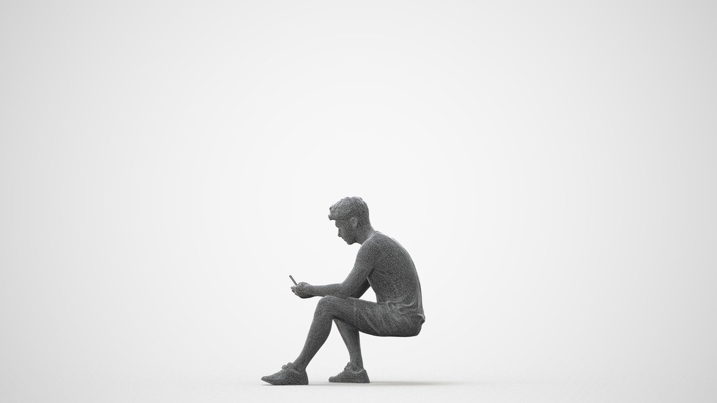 realistic 3D human man casual sitting, archviz people FBX OBJ for Blender, square thumbnail