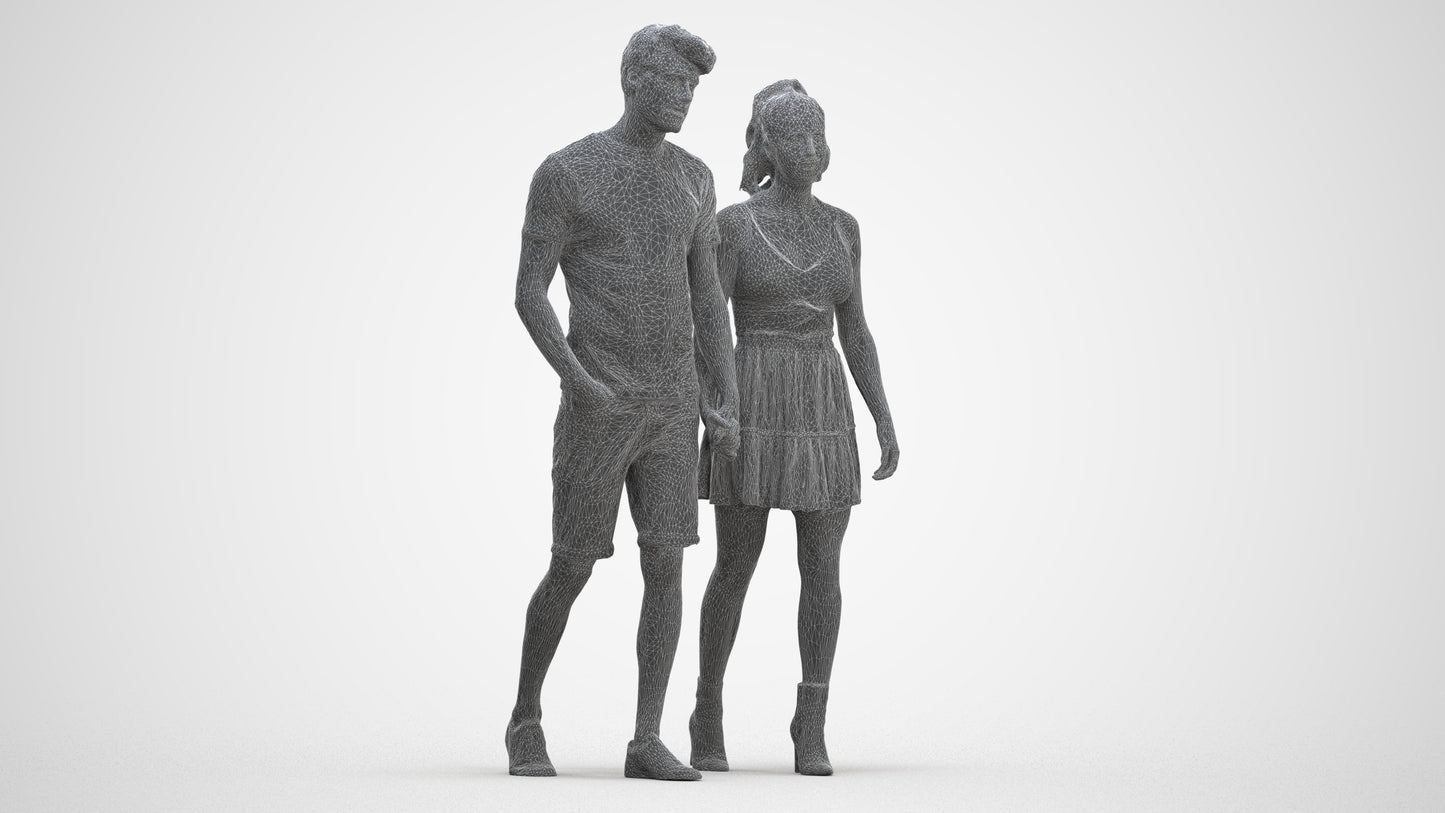 scanned 3D woman casual couple, photogrammetry people for Enscape and V-Ray, three-quarter front view render