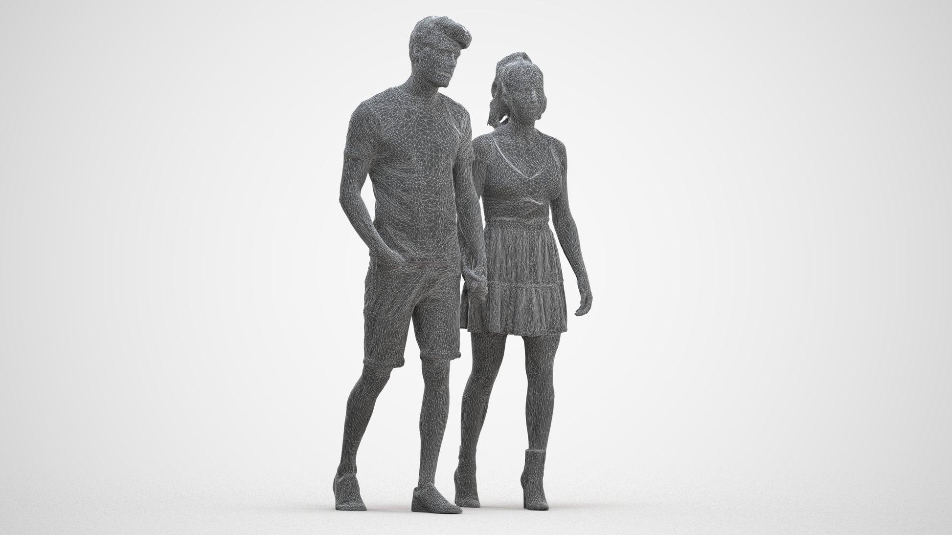 scanned 3D woman casual couple, photogrammetry people for Enscape and V-Ray, three-quarter front view render