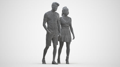 scanned 3D woman casual couple, photogrammetry people for Enscape and V-Ray, three-quarter front view render