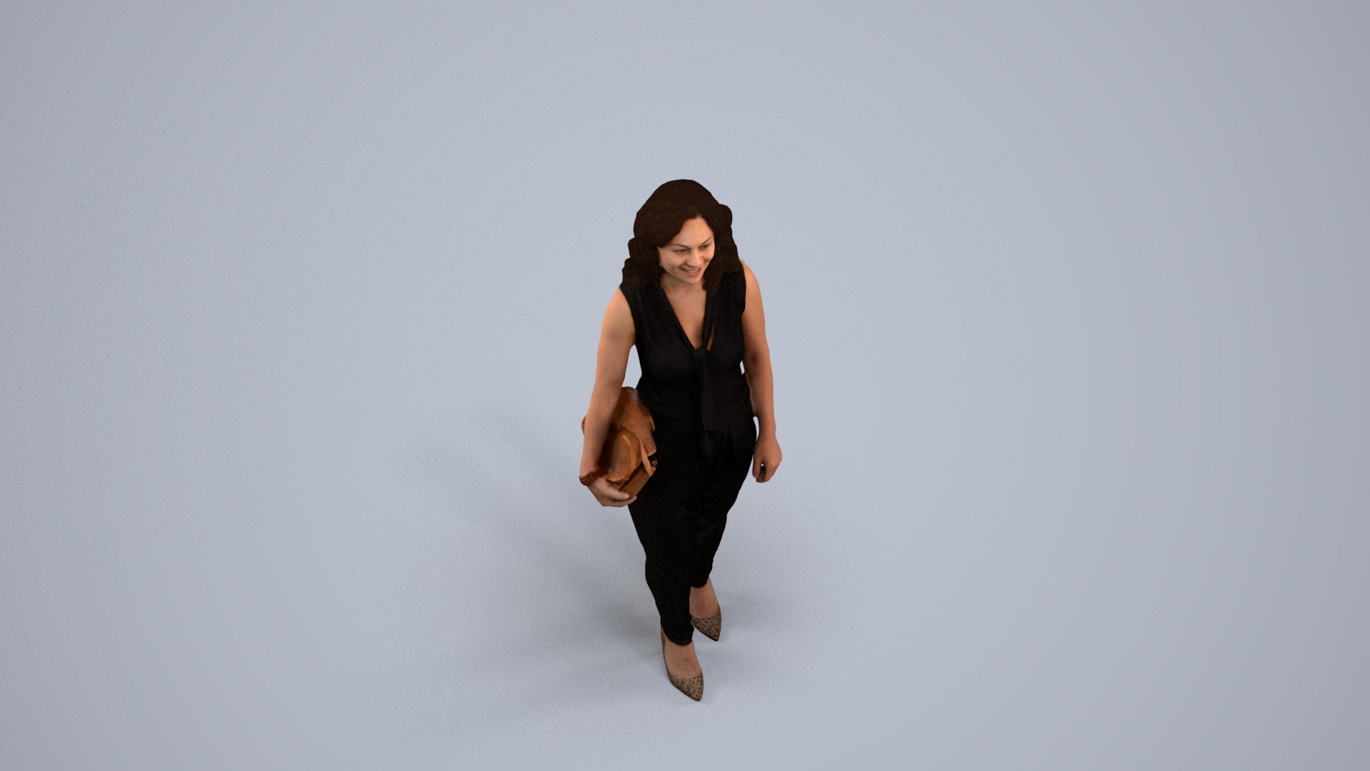realistic 3D human woman casual standing, archviz people FBX OBJ for Blender, back view render