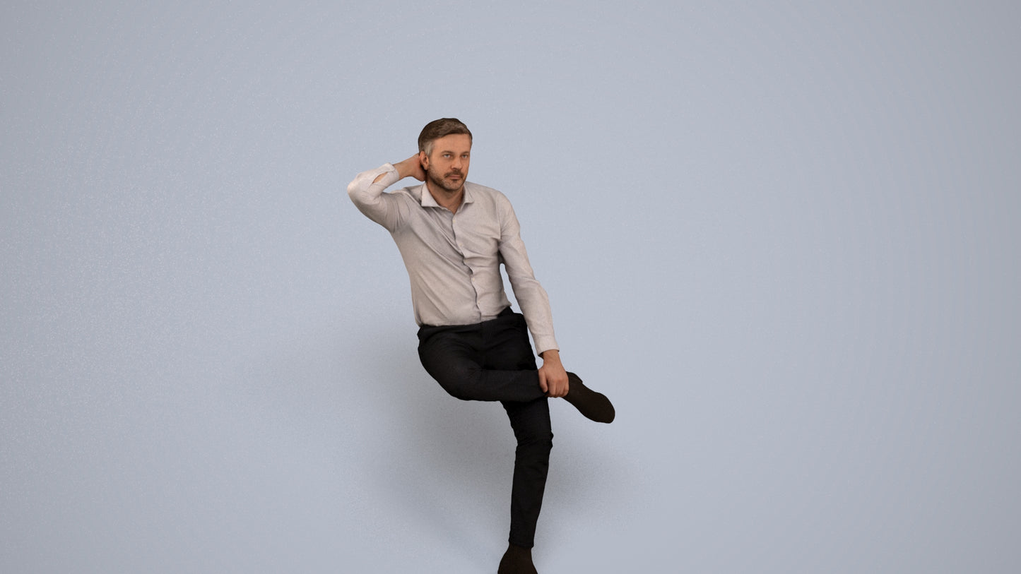 realistic 3D human man business, archviz people FBX OBJ for Blender, back view render