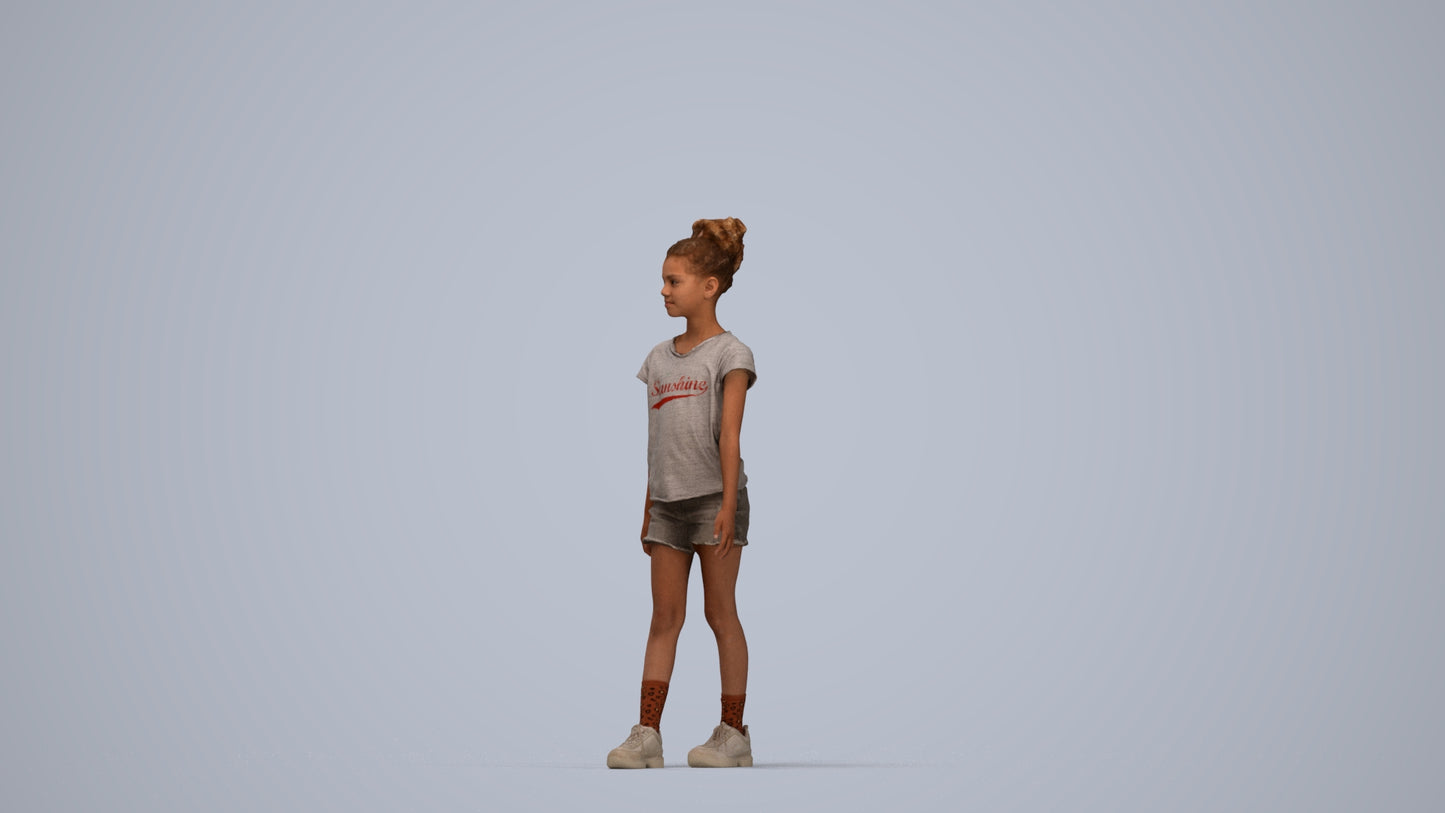 realistic 3D human girl casual kids, archviz people FBX OBJ for Blender, top-down view render