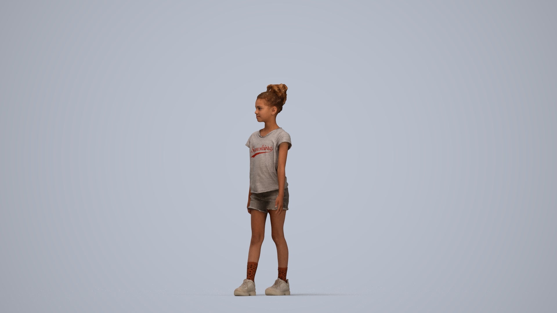 realistic 3D human girl casual kids, archviz people FBX OBJ for Blender, top-down view render