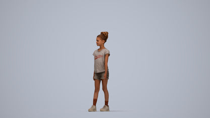 realistic 3D human girl casual kids, archviz people FBX OBJ for Blender, top-down view render