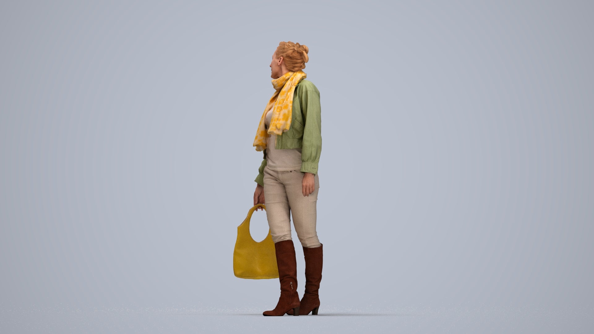 realistic 3D human woman casual walking, archviz people FBX OBJ for Blender, top-down view render