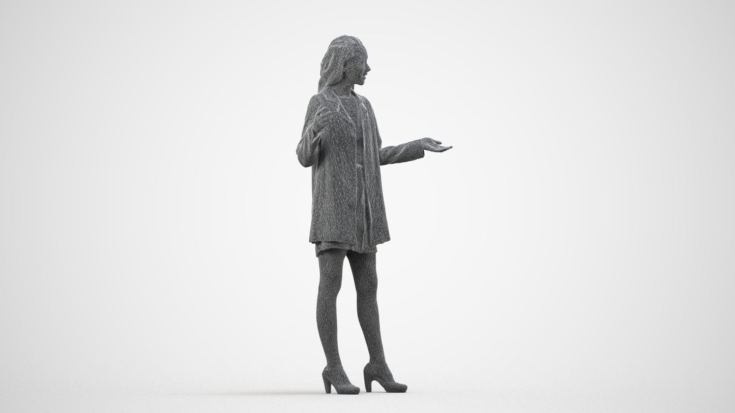realistic 3D woman business, scanned archviz people for Blender and 3ds Max, wireframe side view
