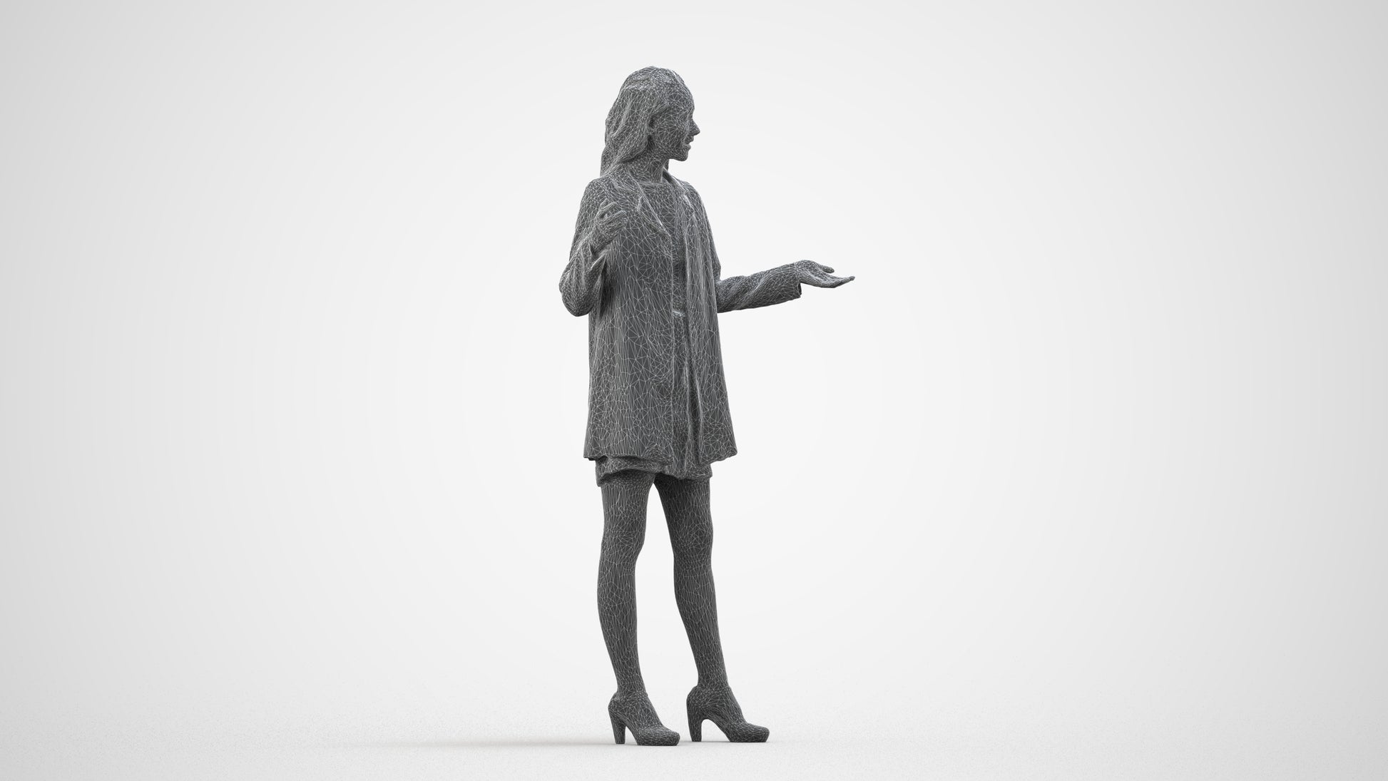 realistic 3D woman business, scanned archviz people for Blender and 3ds Max, wireframe side view