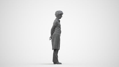 3D scanned woman standing, photorealistic archviz people for Enscape and SketchUp, wireframe side view