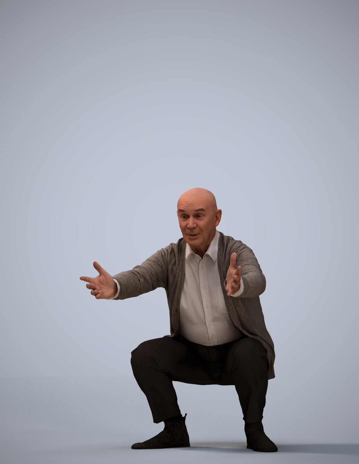 3D scanned senior man standing casual, photorealistic archviz people for Enscape and SketchUp