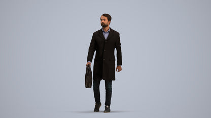 3D human model man business, photogrammetry scanned person for archviz, standing pose render
