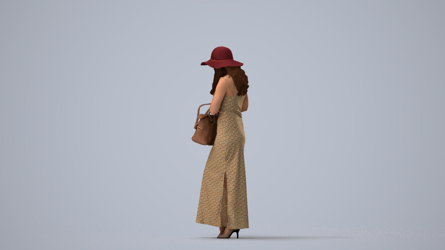 photogrammetry 3D woman casual standing, realistic human model archviz FBX, three-quarter view render