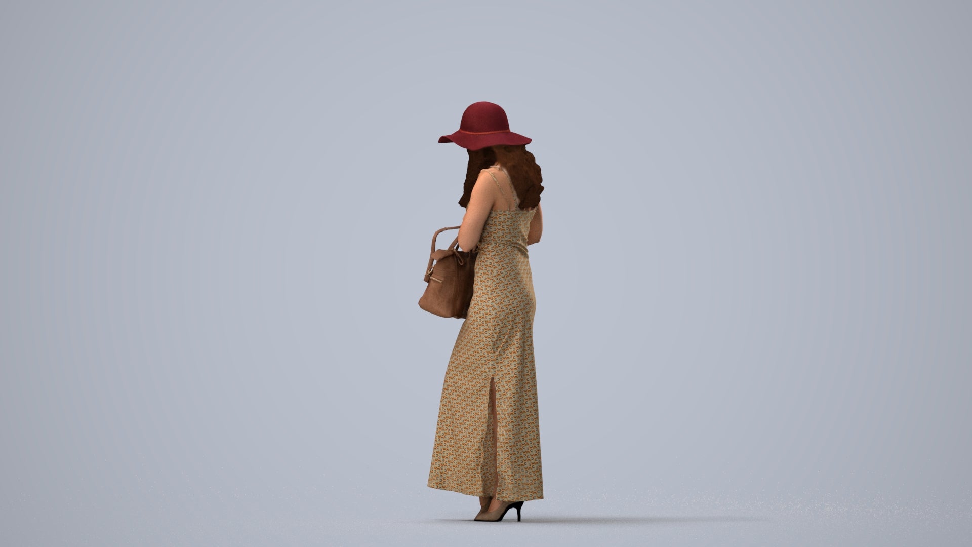 photogrammetry 3D woman casual standing, realistic human model archviz FBX, three-quarter view render