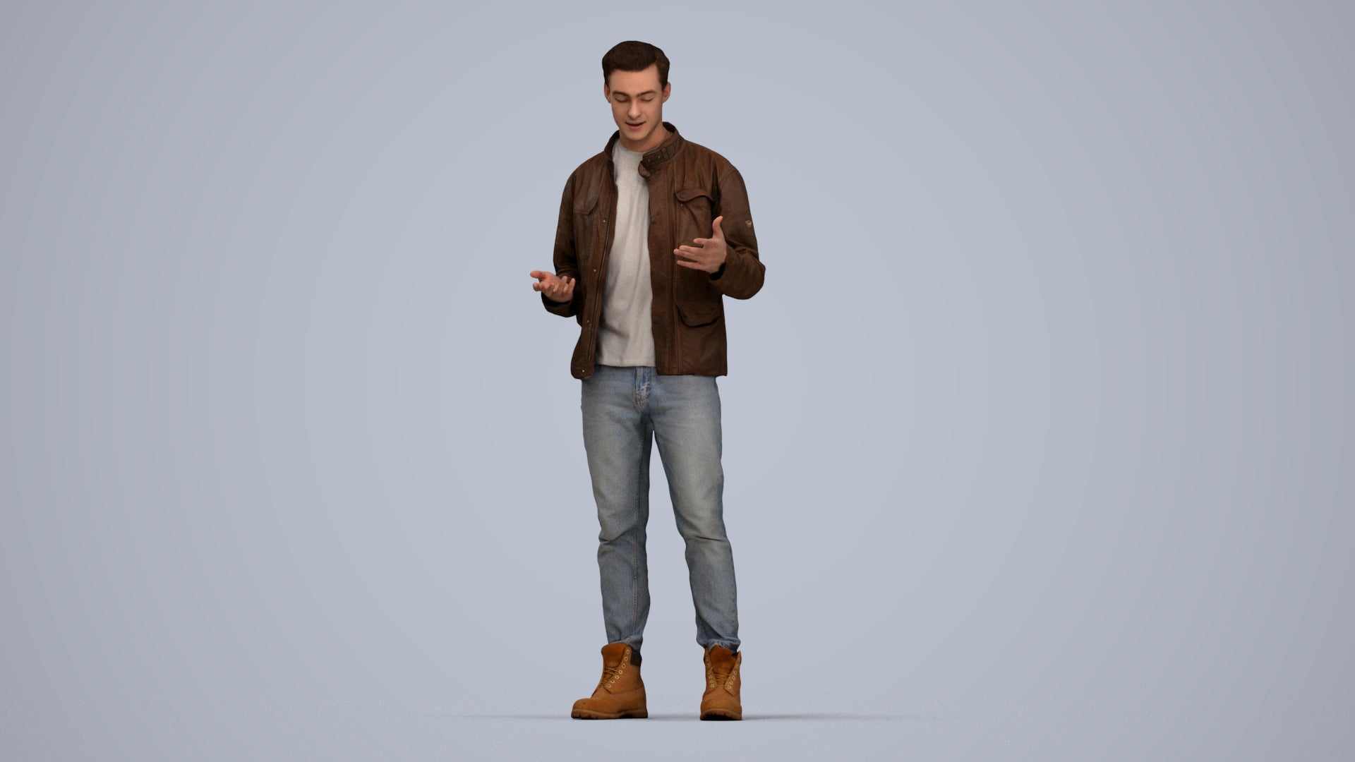 3D human model man casual standing, photogrammetry scanned person for archviz, top-down view render