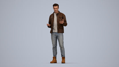 3D human model man casual standing, photogrammetry scanned person for archviz, top-down view render