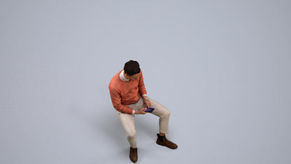 3D people model man casual sitting, scanned human for 3ds Max rendering, back view render