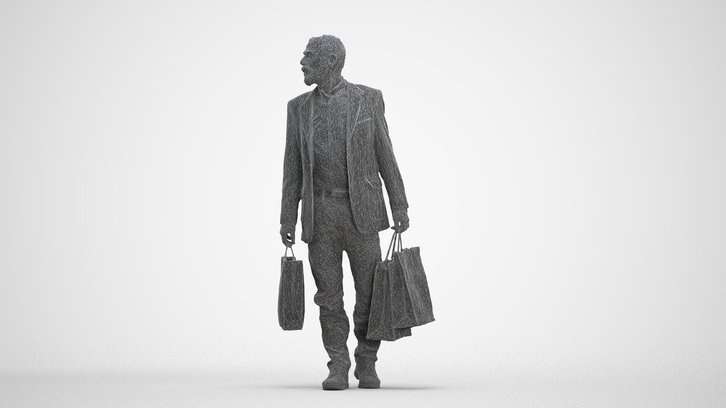 photogrammetry 3D senior man casual business, realistic human model archviz FBX, three-quarter front view render