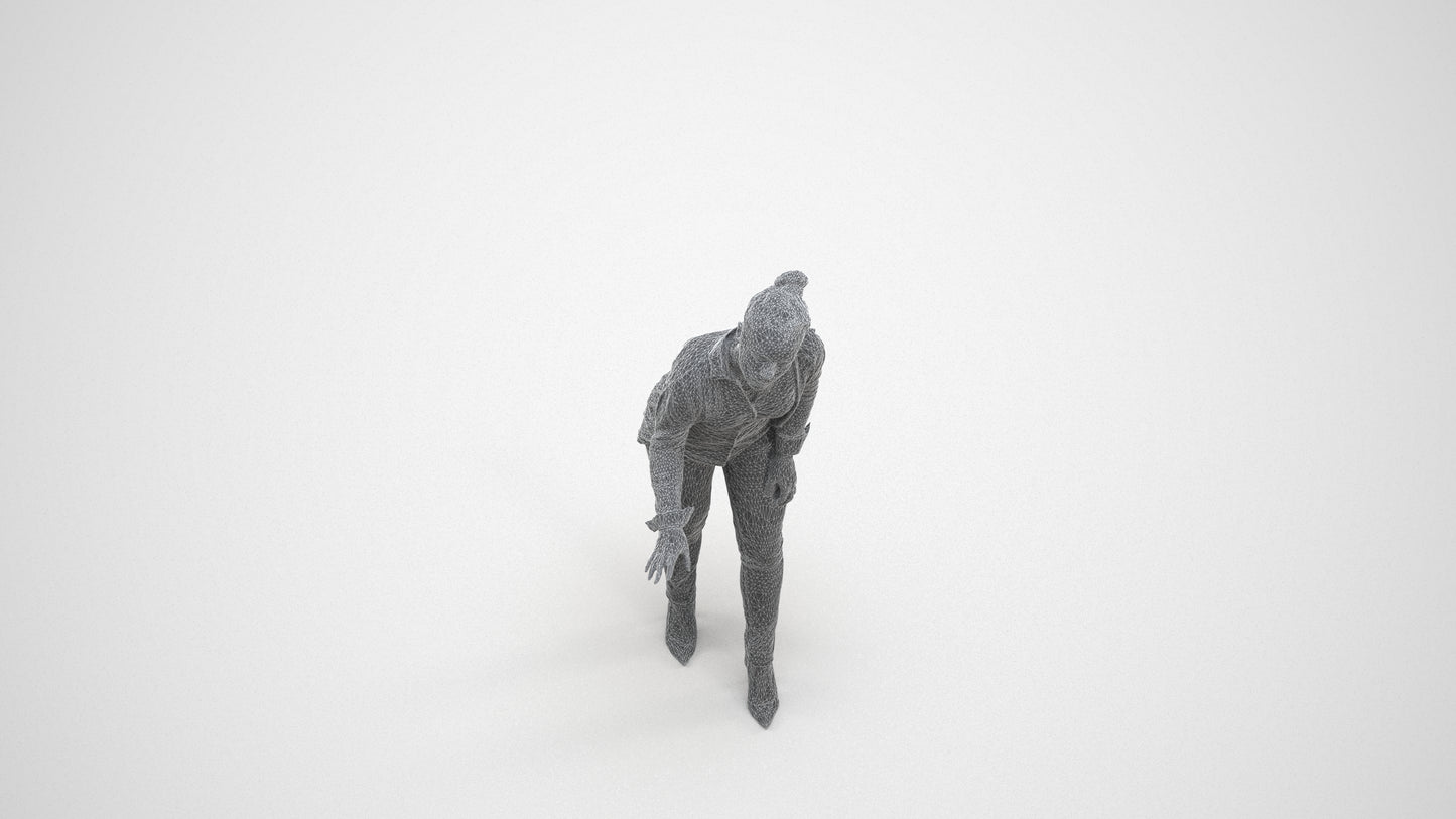 3D people model woman business standing, scanned human for 3ds Max rendering, wireframe three-quarter view