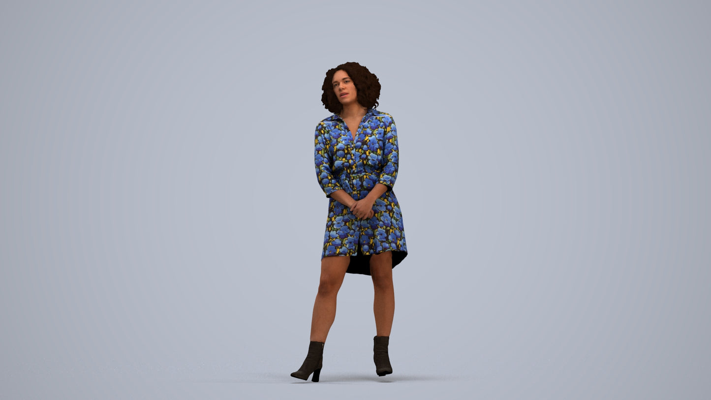 3D human model woman casual standing, photogrammetry scanned person for archviz, standing pose render