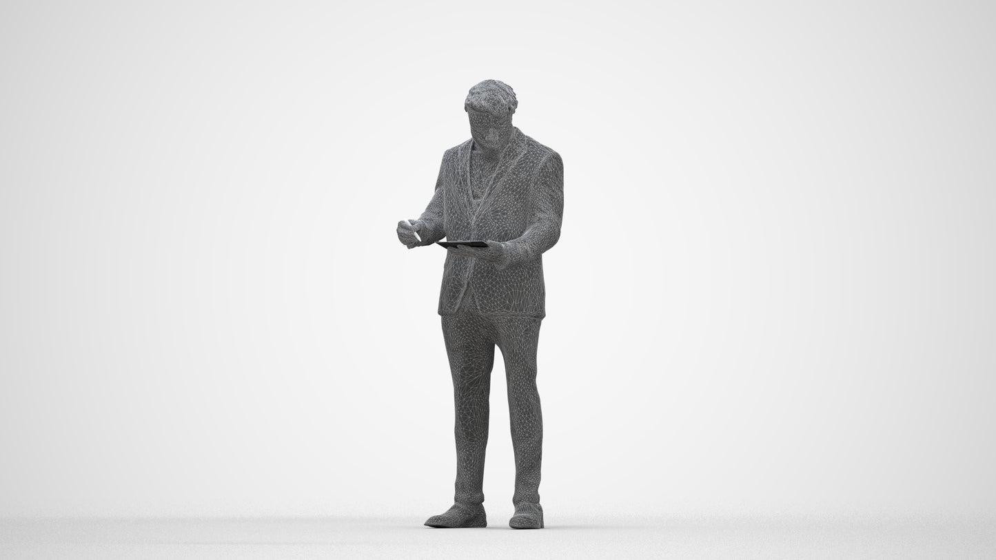 realistic 3D man business, scanned archviz people for Blender and 3ds Max, wireframe back view