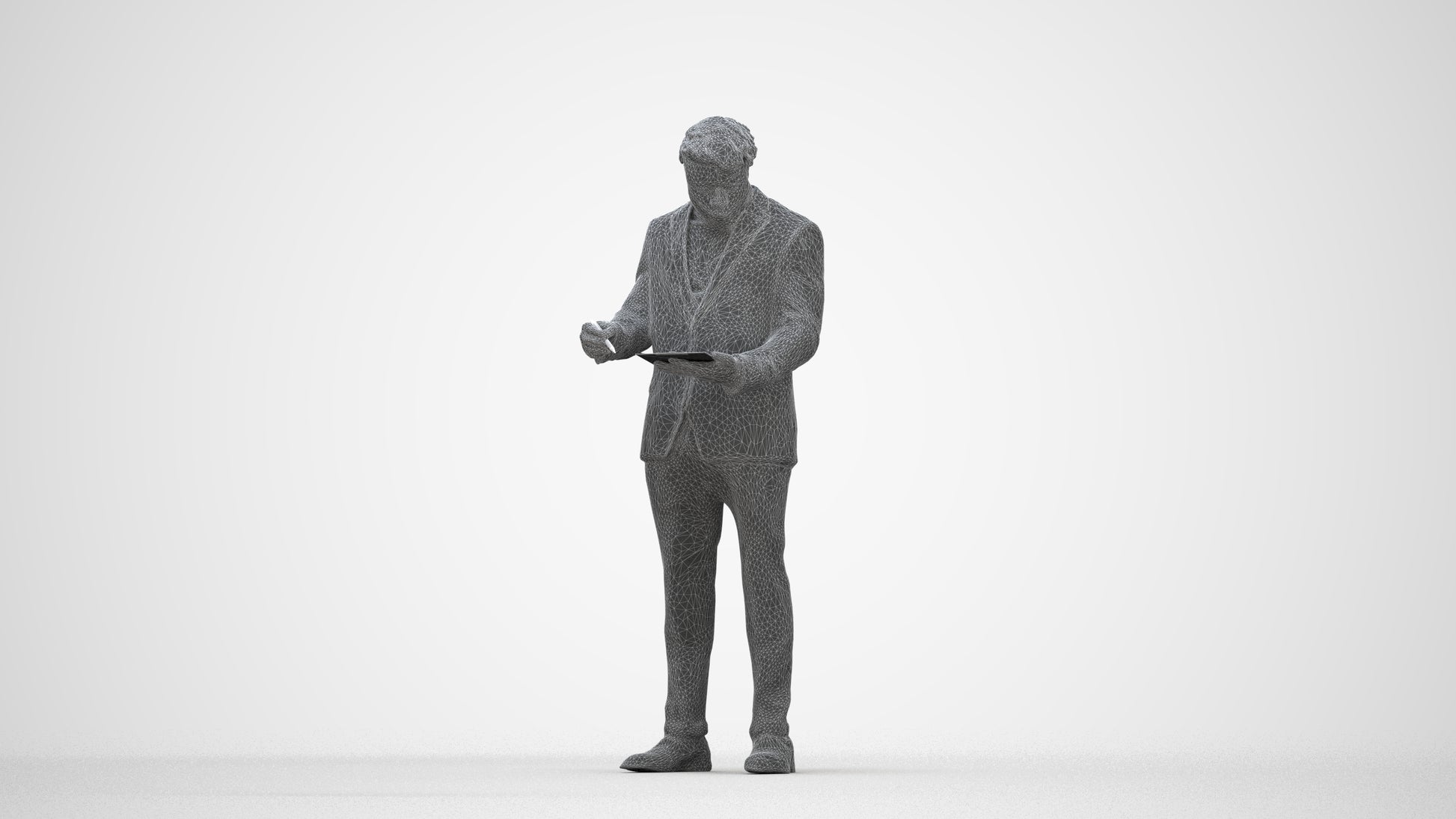 realistic 3D man business, scanned archviz people for Blender and 3ds Max, wireframe back view