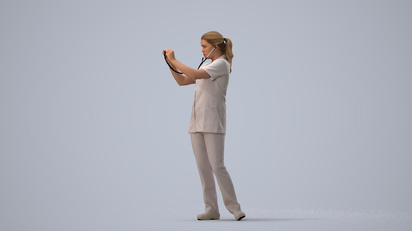 3D human model woman medical, photogrammetry scanned person for archviz, three-quarter view render