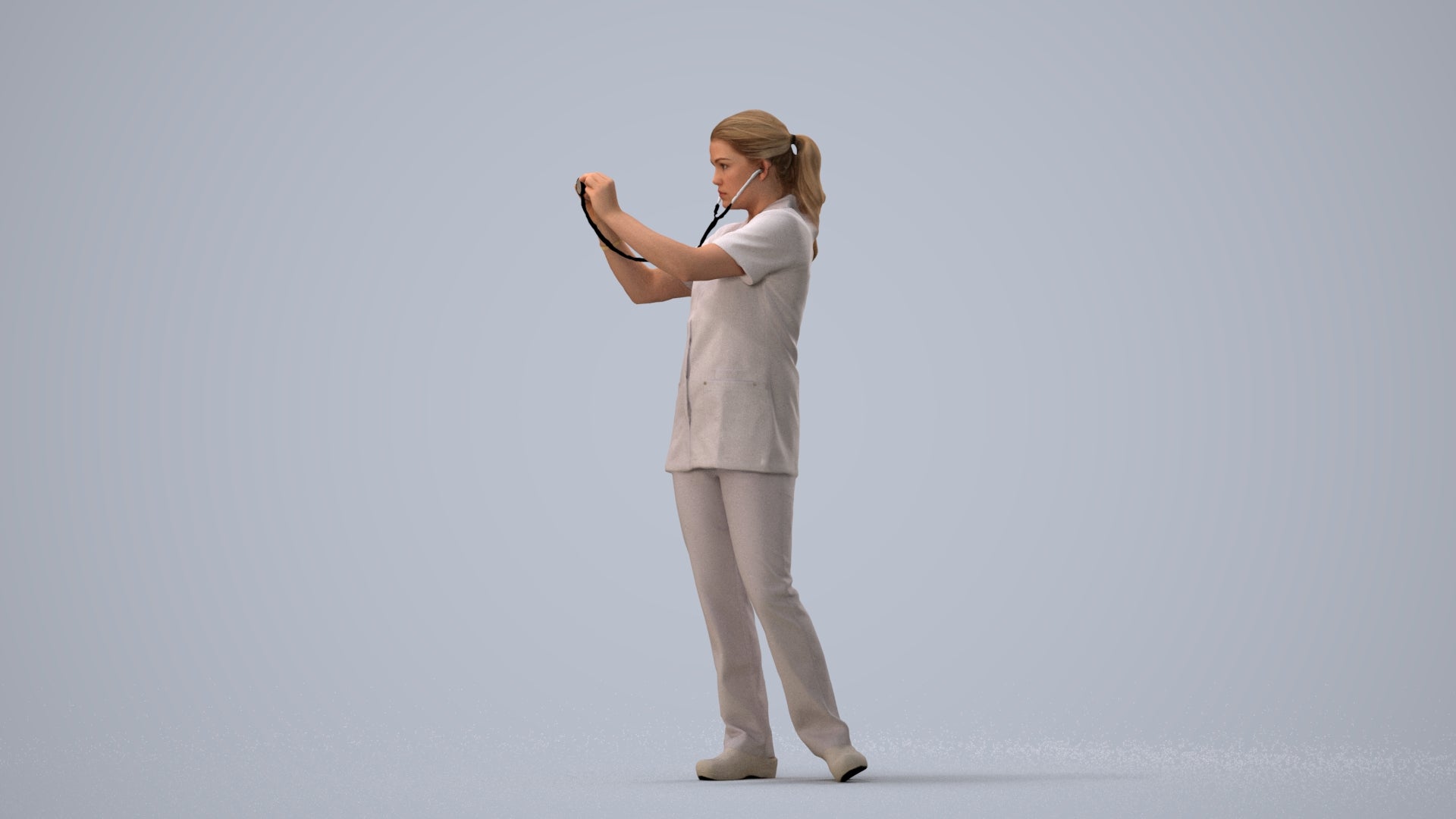 3D human model woman medical, photogrammetry scanned person for archviz, three-quarter view render