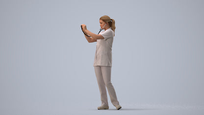3D human model woman medical, photogrammetry scanned person for archviz, three-quarter view render