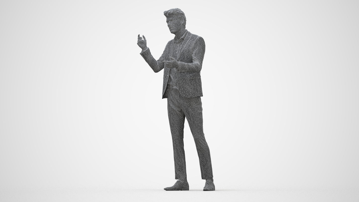 scanned 3D man business, photogrammetry people for Enscape and V-Ray, wireframe back view