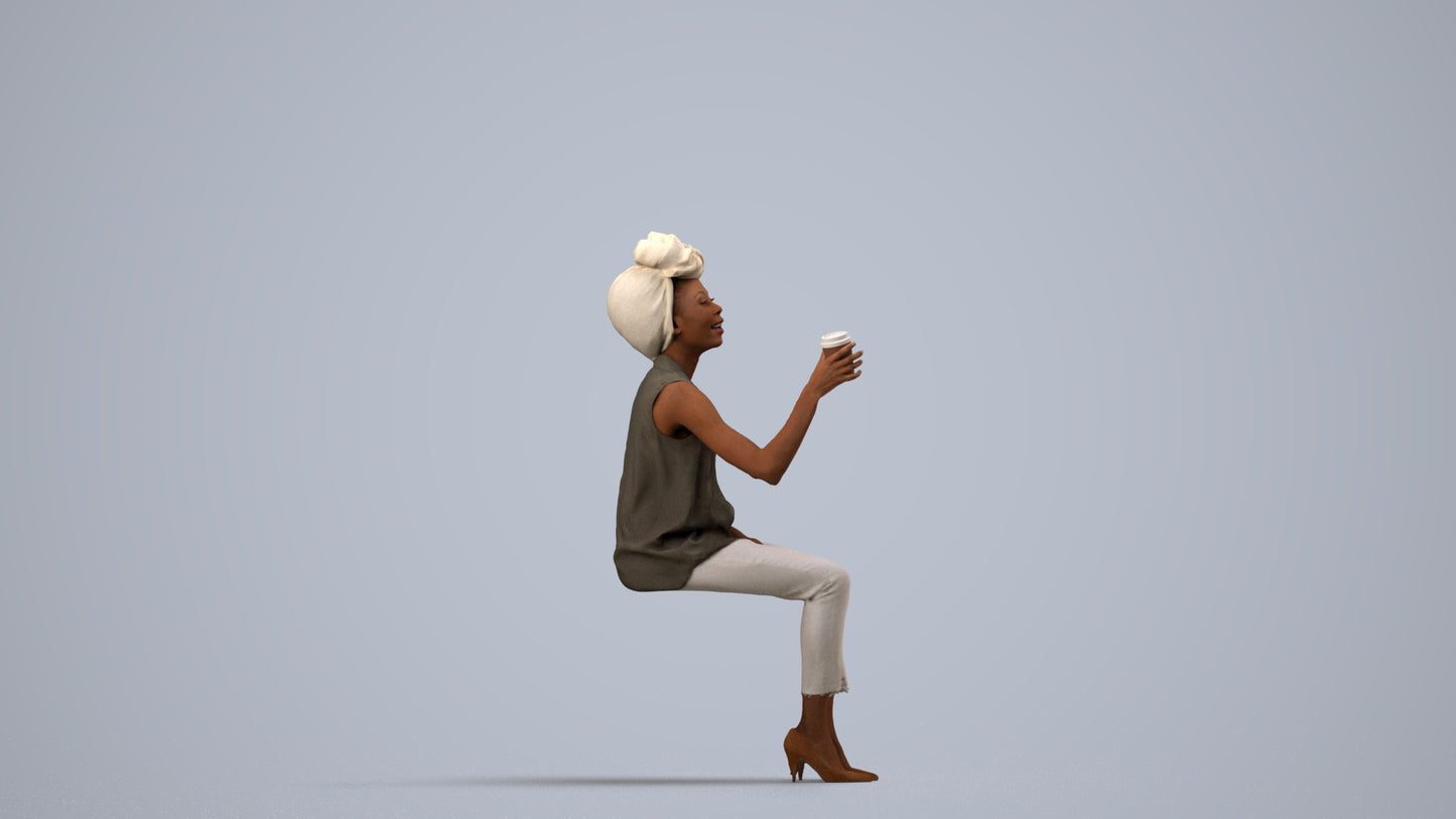 realistic 3D people woman casual sitting, render-ready for V-Ray and Corona, FBX OBJ, side view render