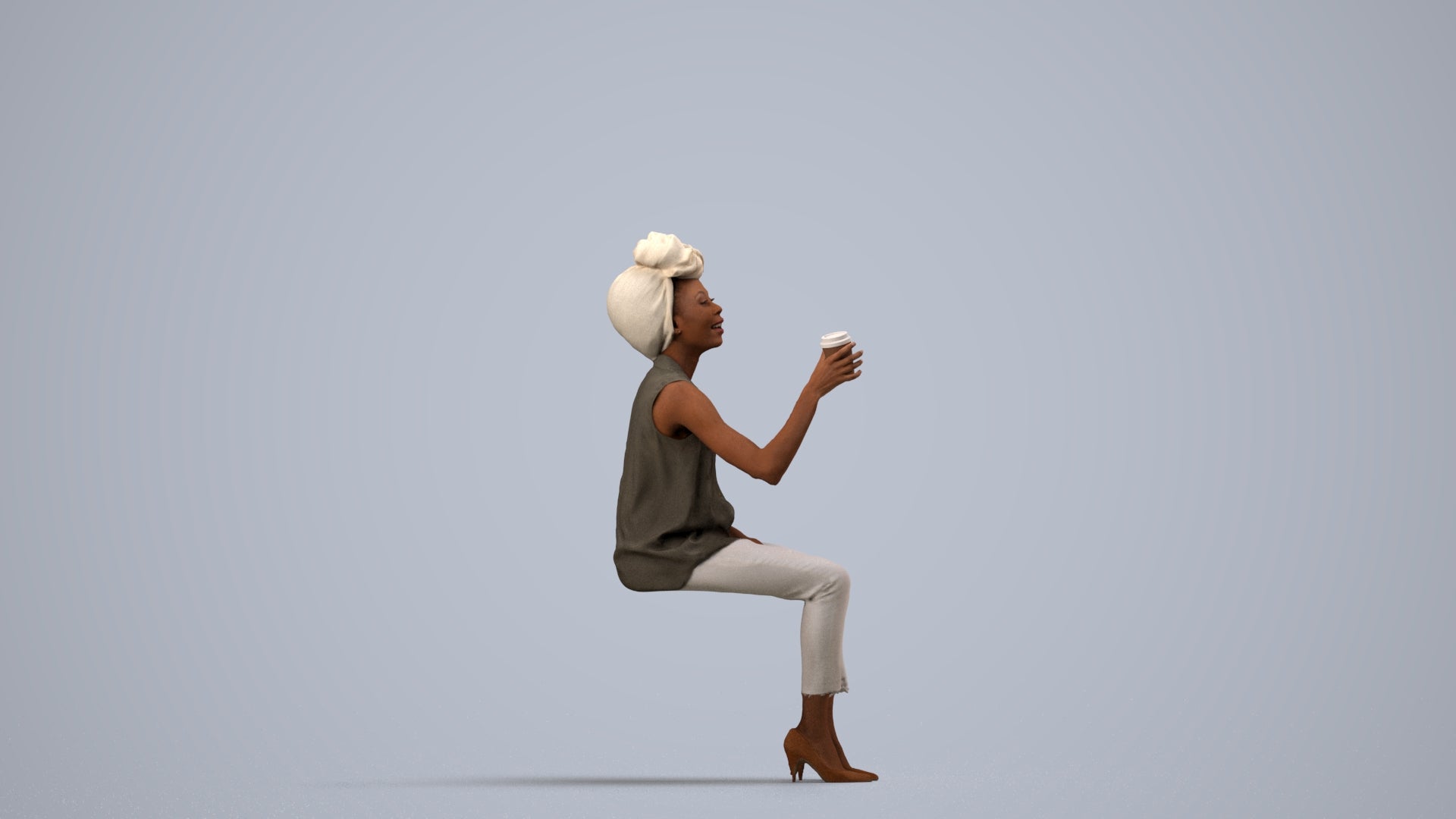 realistic 3D people woman casual sitting, render-ready for V-Ray and Corona, FBX OBJ, side view render