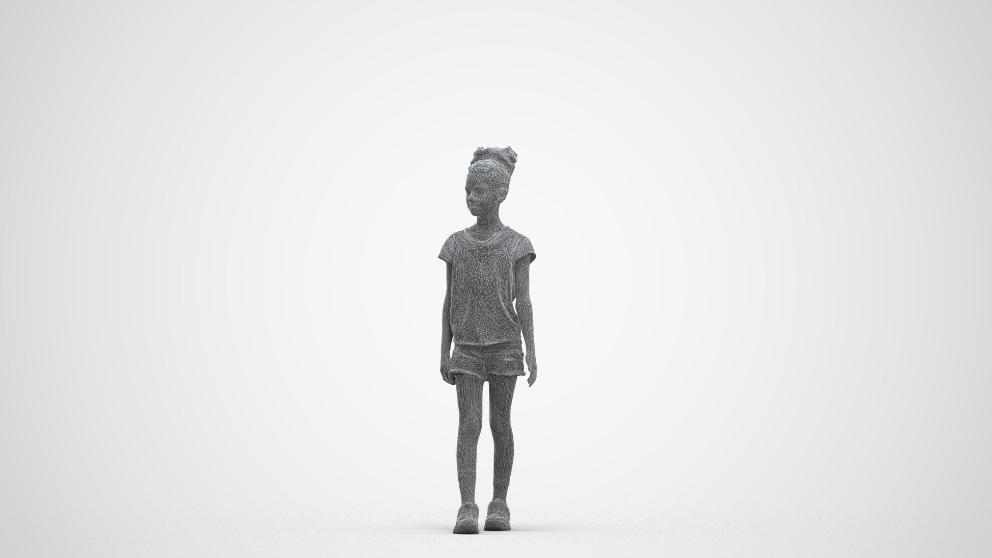 realistic 3D human girl casual kids, archviz people FBX OBJ for Blender, three-quarter front view render