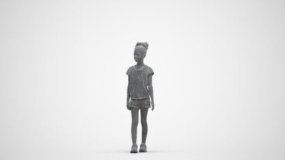 realistic 3D human girl casual kids, archviz people FBX OBJ for Blender, three-quarter front view render