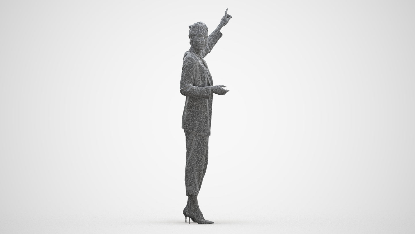 3D human model woman business, photogrammetry scanned person for archviz, three-quarter front view render