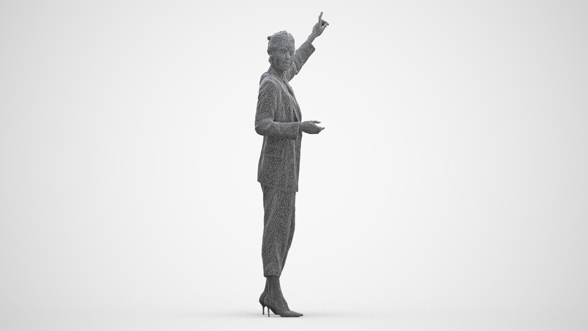 3D human model woman business, photogrammetry scanned person for archviz, three-quarter front view render
