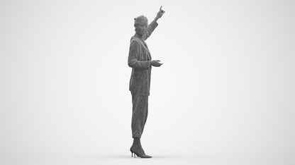 3D human model woman business, photogrammetry scanned person for archviz, three-quarter front view render