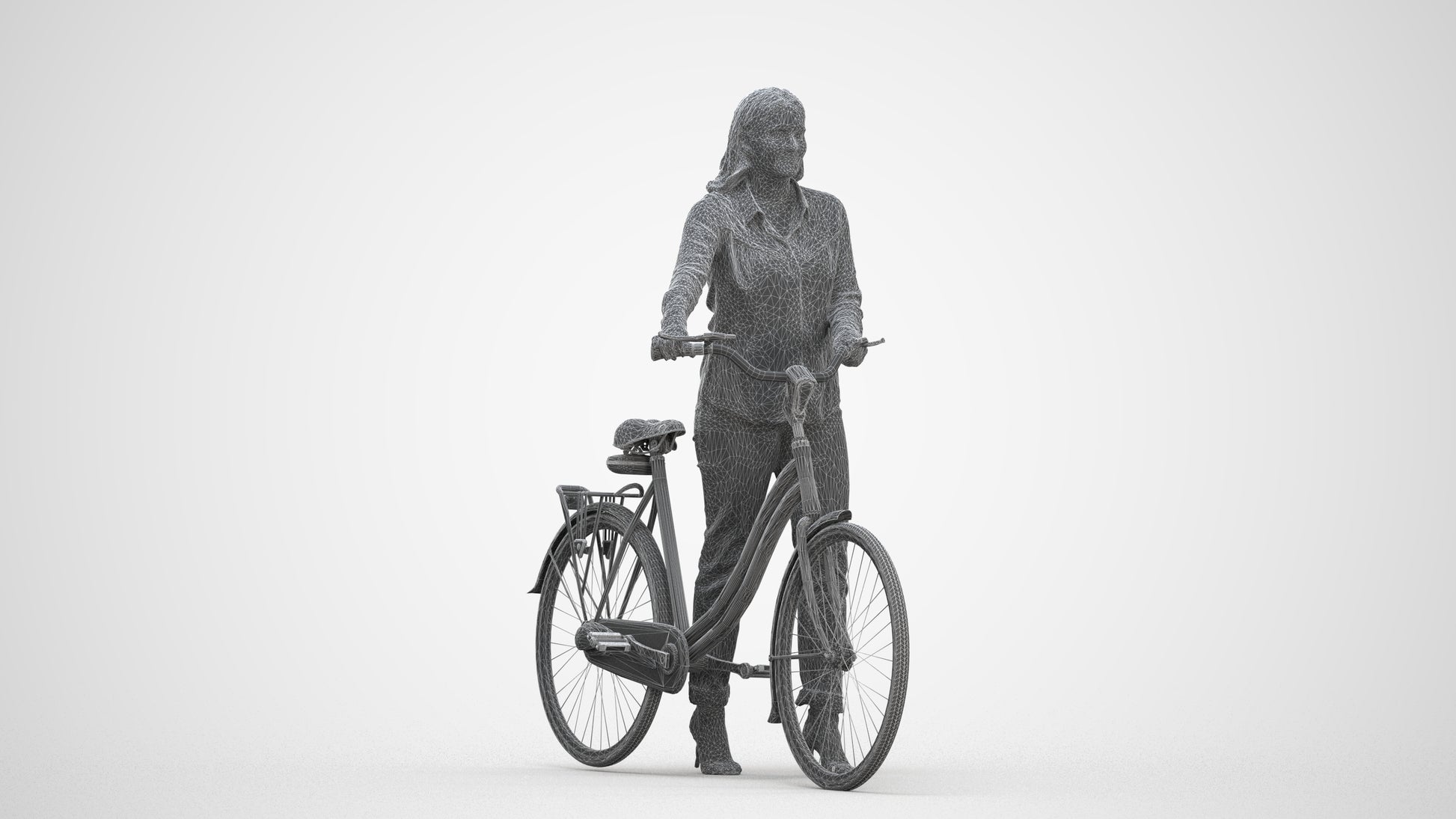 realistic 3D human woman casual cycling, archviz people FBX OBJ for Blender, three-quarter front view render