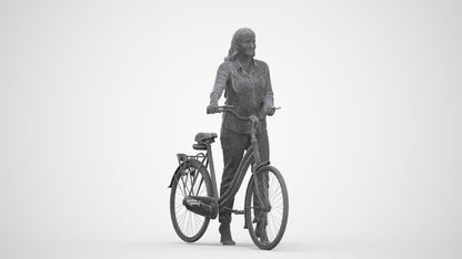 realistic 3D human woman casual cycling, archviz people FBX OBJ for Blender, three-quarter front view render