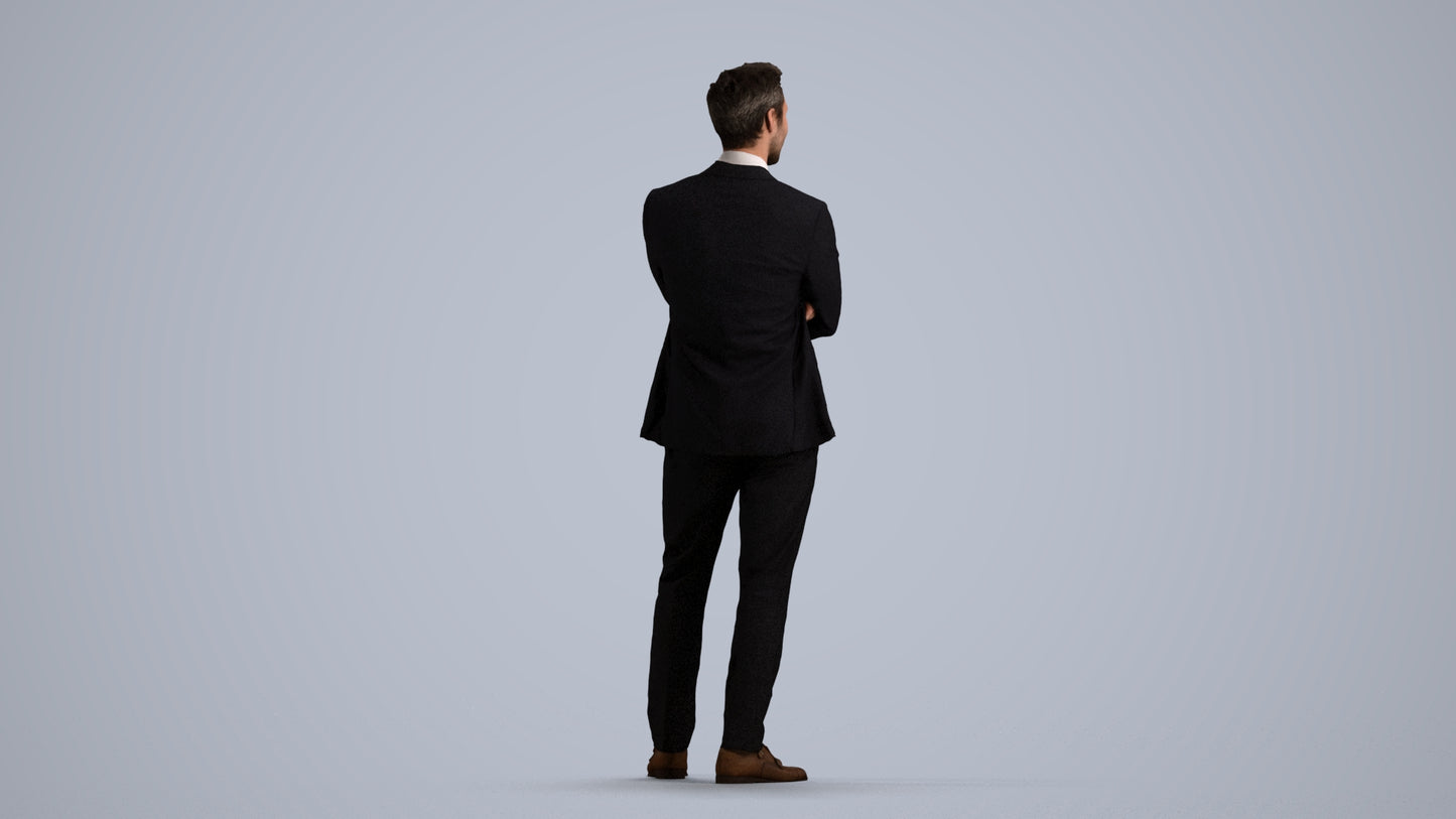 realistic 3D human man formal business, archviz people FBX OBJ for Blender, front view render