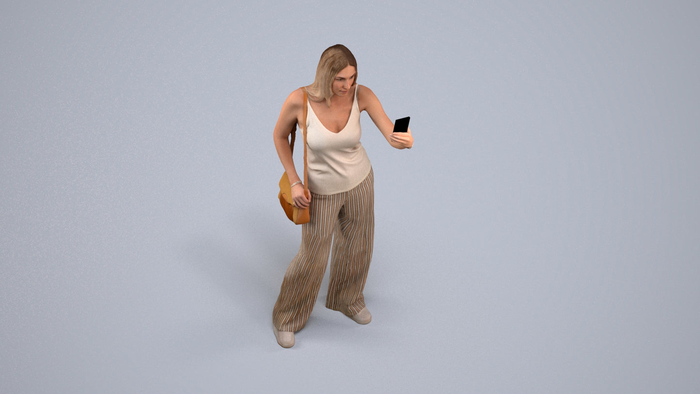 3D people model woman casual standing, scanned human for 3ds Max rendering, back view render