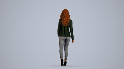 3D people model woman casual standing, scanned human for 3ds Max rendering, front view render