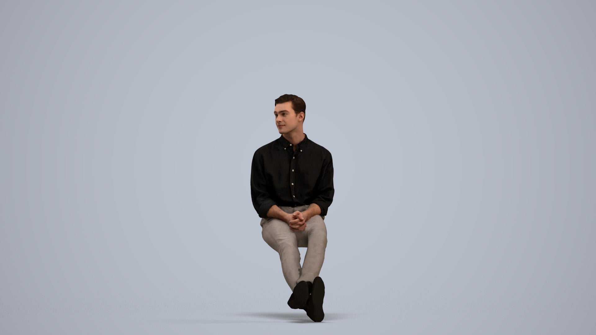 scanned 3D man casual sitting, photogrammetry people for Enscape and V-Ray, standing pose render