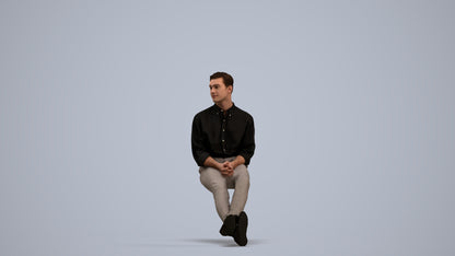 scanned 3D man casual sitting, photogrammetry people for Enscape and V-Ray, standing pose render